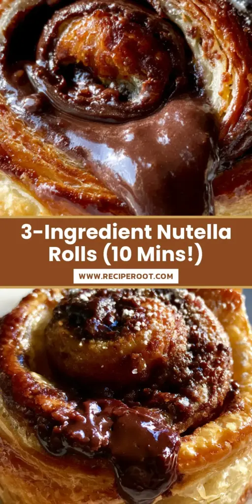 A close-up of golden-brown Nutella rolls with a molten chocolate center and powdered sugar dusting on a marble surface.