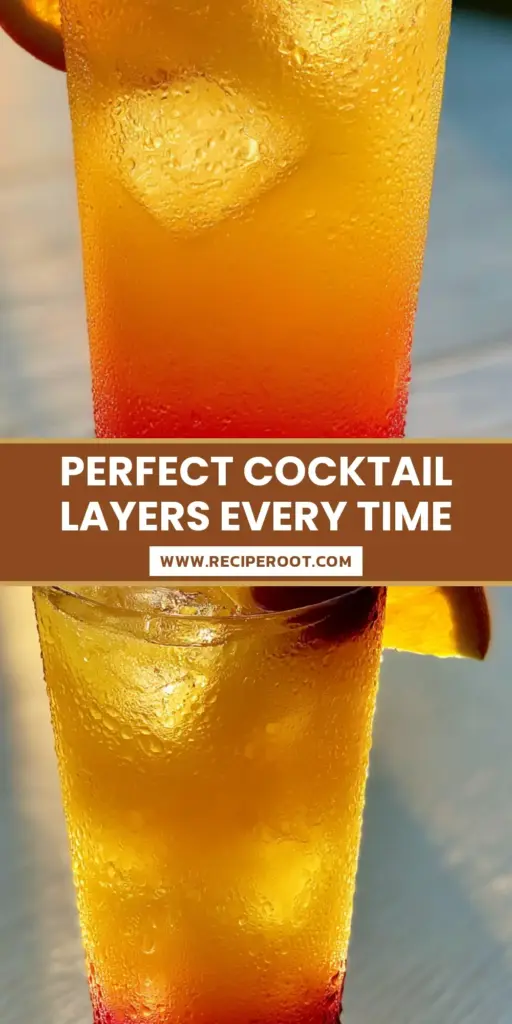 A tall highball glass containing a layered Malibu Sunrise cocktail with a deep red bottom and bright orange top, garnished with a cherry and orange wheel.