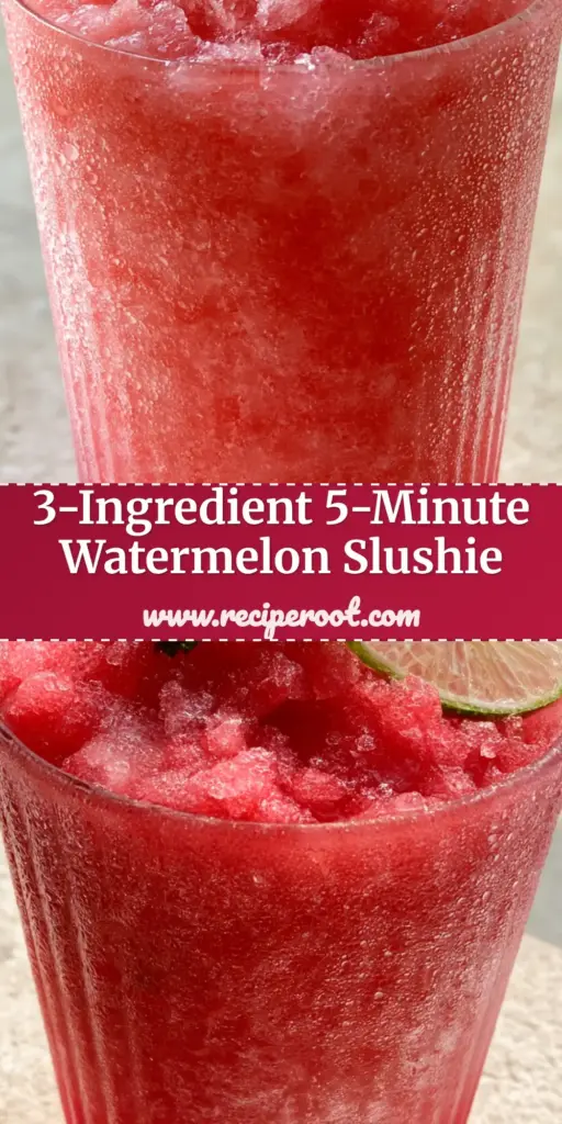 A handheld smartphone photo of a vibrant pink watermelon drink slushie in a frosted ribbed glass with mint and lime garnish.