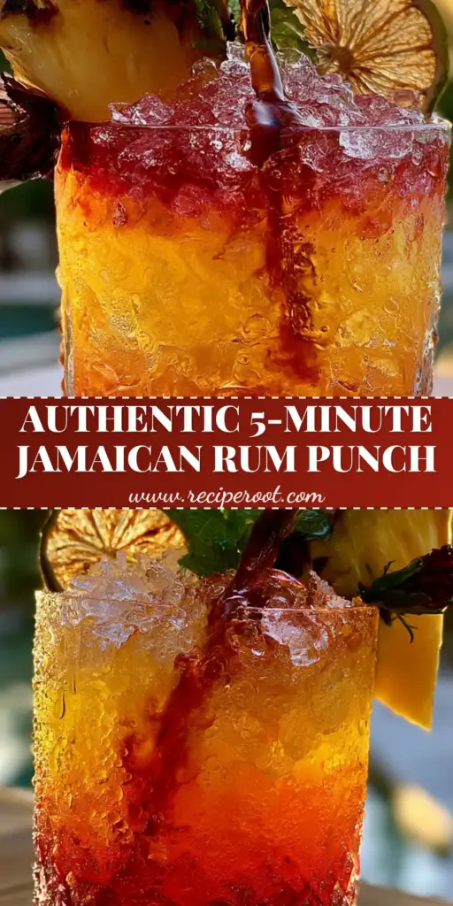 A tall crystal glass of Rum Punch with a stunning red to orange ombre gradient, topped with charred pineapple and hibiscus. (Rum Punch)