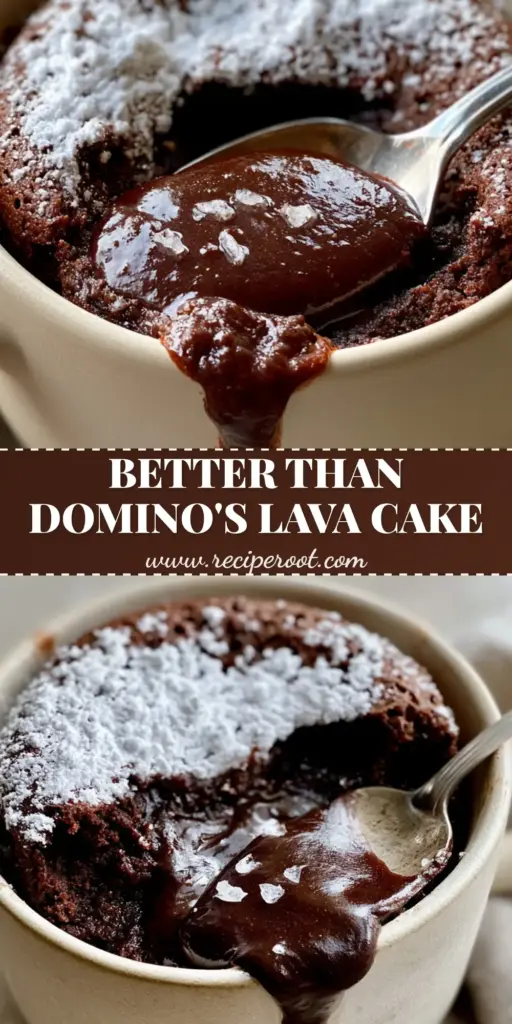 A close-up shot of a molten lava mug cake in a matte cream mug with a glossy liquid chocolate center cascading down the side.
