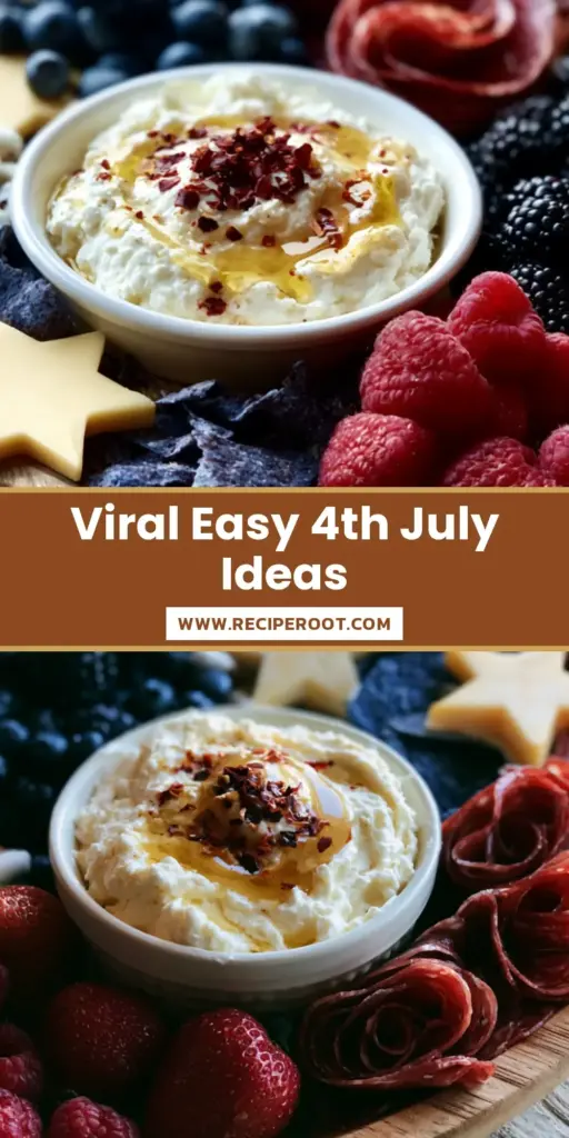 A patriotic charcuterie board with star-shaped white cheddar, salami rosettes, and fresh berries for 4th of July party ideas.