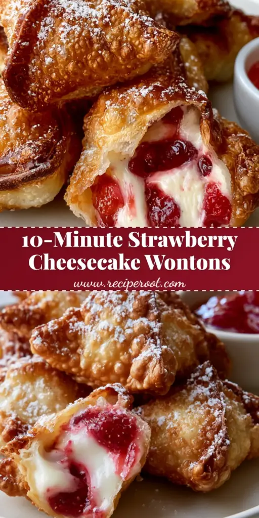 A pile of golden-brown air-fried strawberry cream cheese wontons with a dusting of powdered sugar on a matte white plate. (strawberry cream cheese wontons)