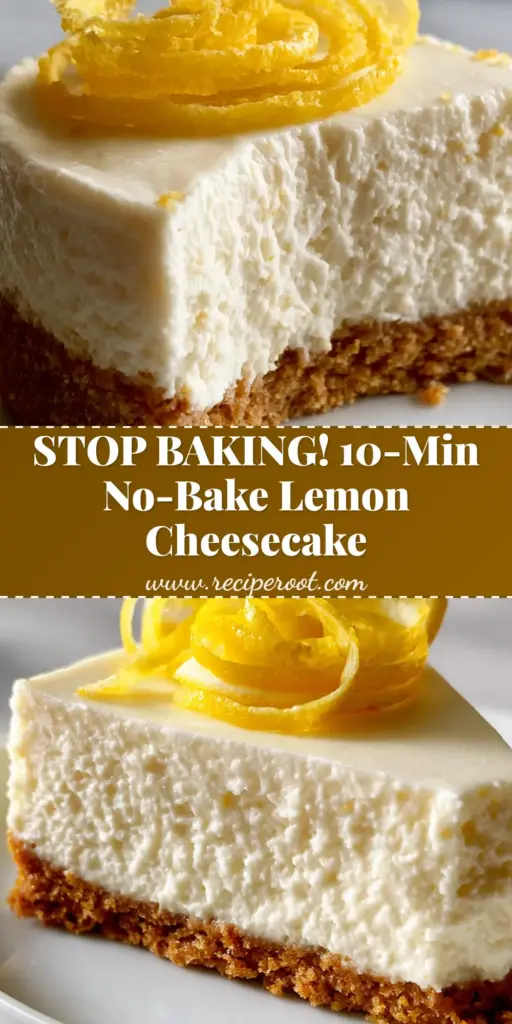 A thick slice of no-bake lemon cheesecake with a clean fork bite, topped with lemon zest curls on a white plate. (no-bake lemon cheesecake)
