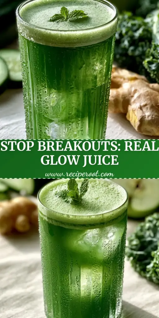 A vibrant emerald green juice with a micro-foam top and mint garnish in a condensation-beaded ribbed glass. (Glow-Boosting Juice Recipes)