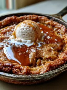 Extreme close-up of brown sugar maple cookie pie showing the thick translucent glaze pooling in the chewy dough.