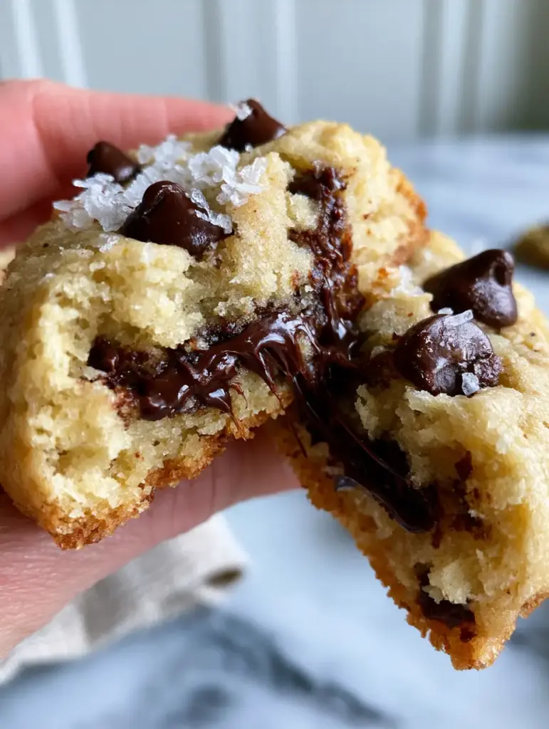 Close-up of golden brown edges and dark chocolate chips on a Joanna Gaines chocolate chip cookie.