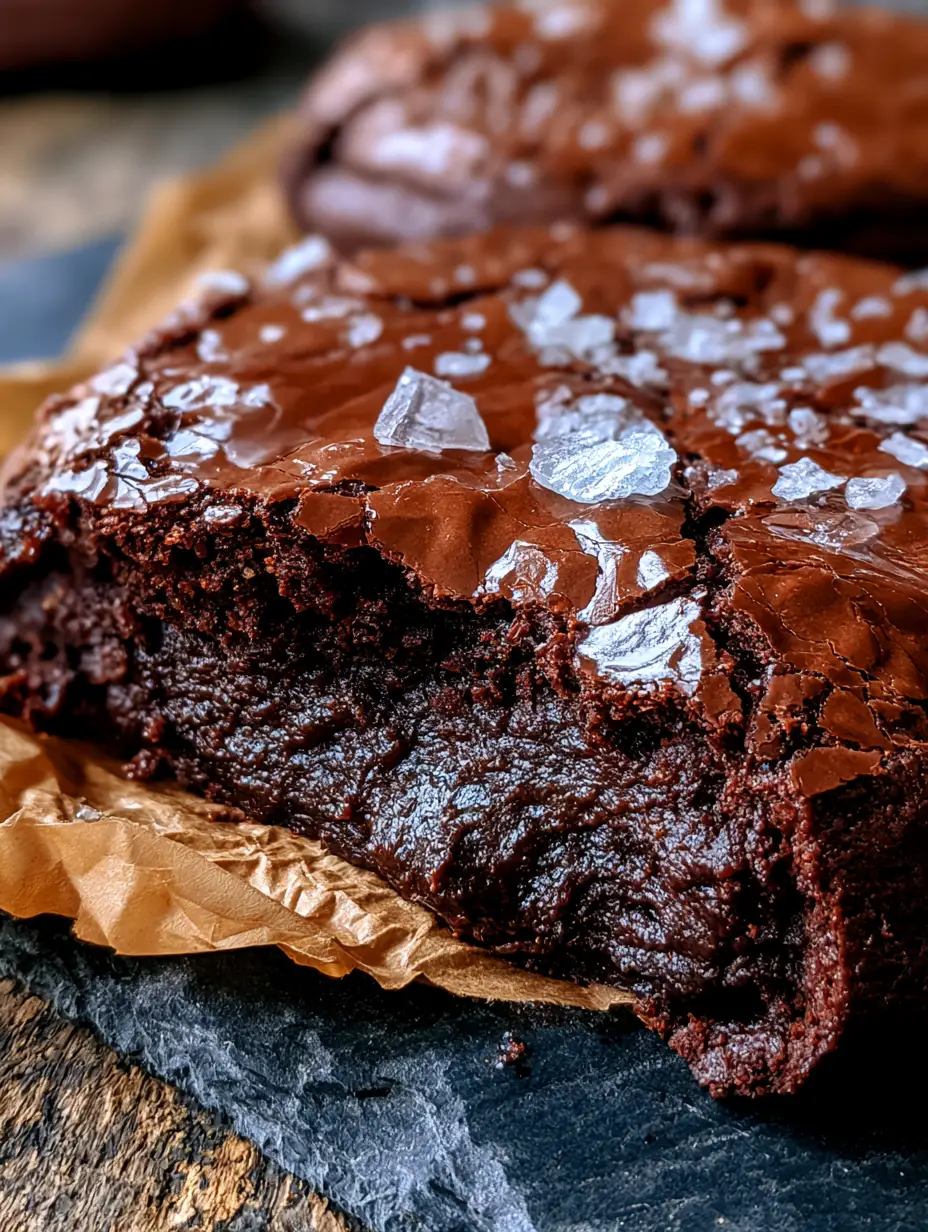Extreme macro shot of a thick brownie cookie broken in half to reveal a dense, truffle-like interior.