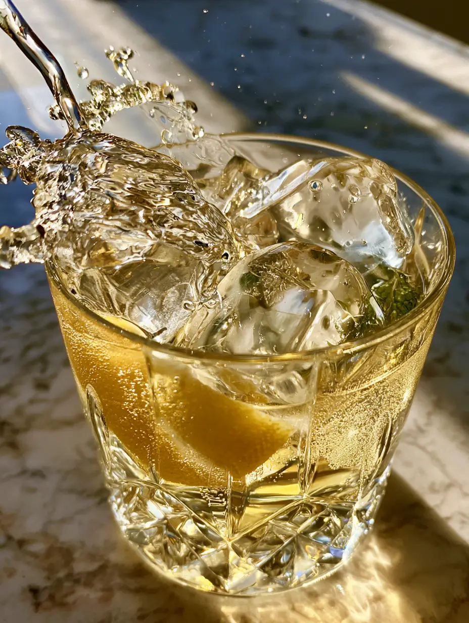 Smartphone POV of vodka being poured into a crystal glass with artisanal ice. (easy mixed drink recipes)