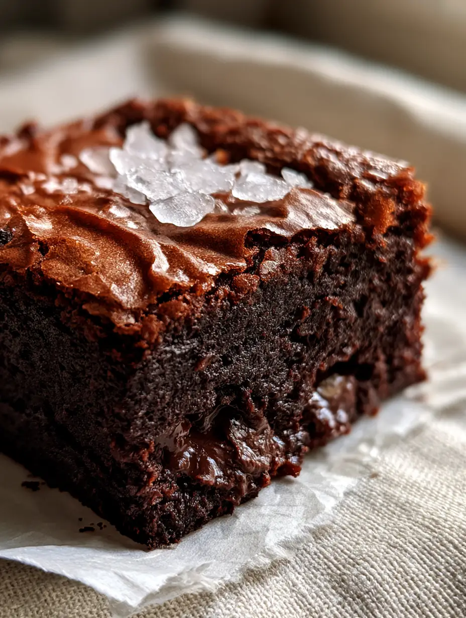 Macro close-up of brown butter espresso brownies showing the iridescent fractured crust and melted chocolate pools.