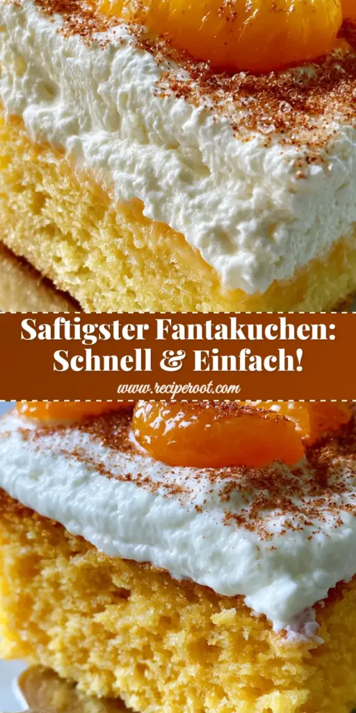 A thick rectangular slice of German Fantakuchen being lifted with a silver server, showing the golden sponge, thick white cream, and orange mandarins. (Fantakuchen)