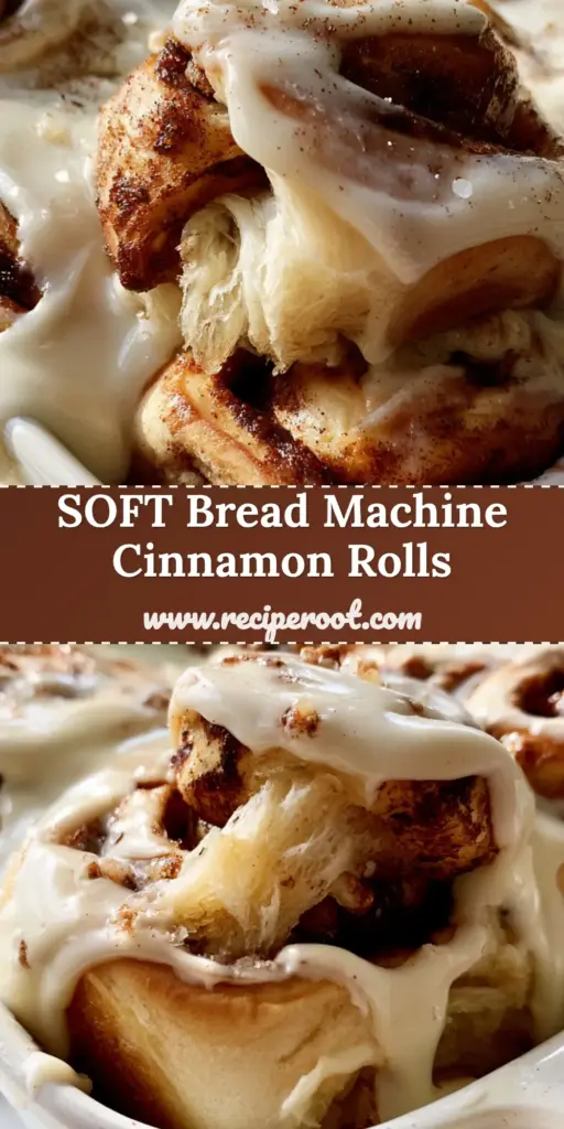 A stack of jumbo bakery-style bread machine cinnamon rolls with thick cream cheese frosting and dark cinnamon swirls.