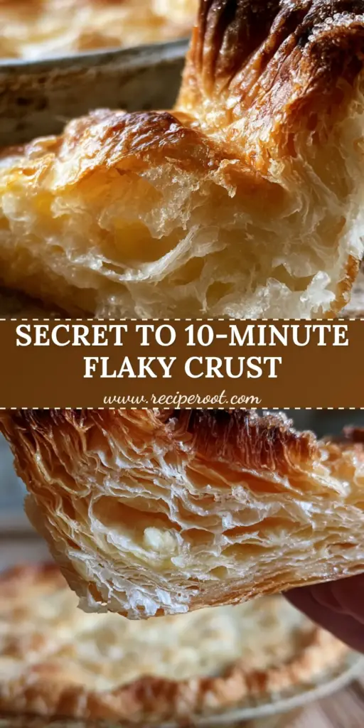 A side profile of a pie slice held up to show dozens of shattered pastry layers and a hand-crimped sugar-dusted edge. (Grandma's best pie recipes)