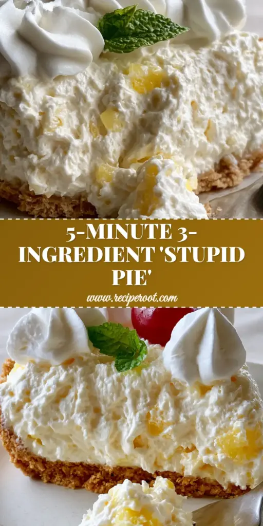 A luscious slice of stupid pie on a white plate with a silver fork, featuring a thick graham cracker crust and pineapple mousse.