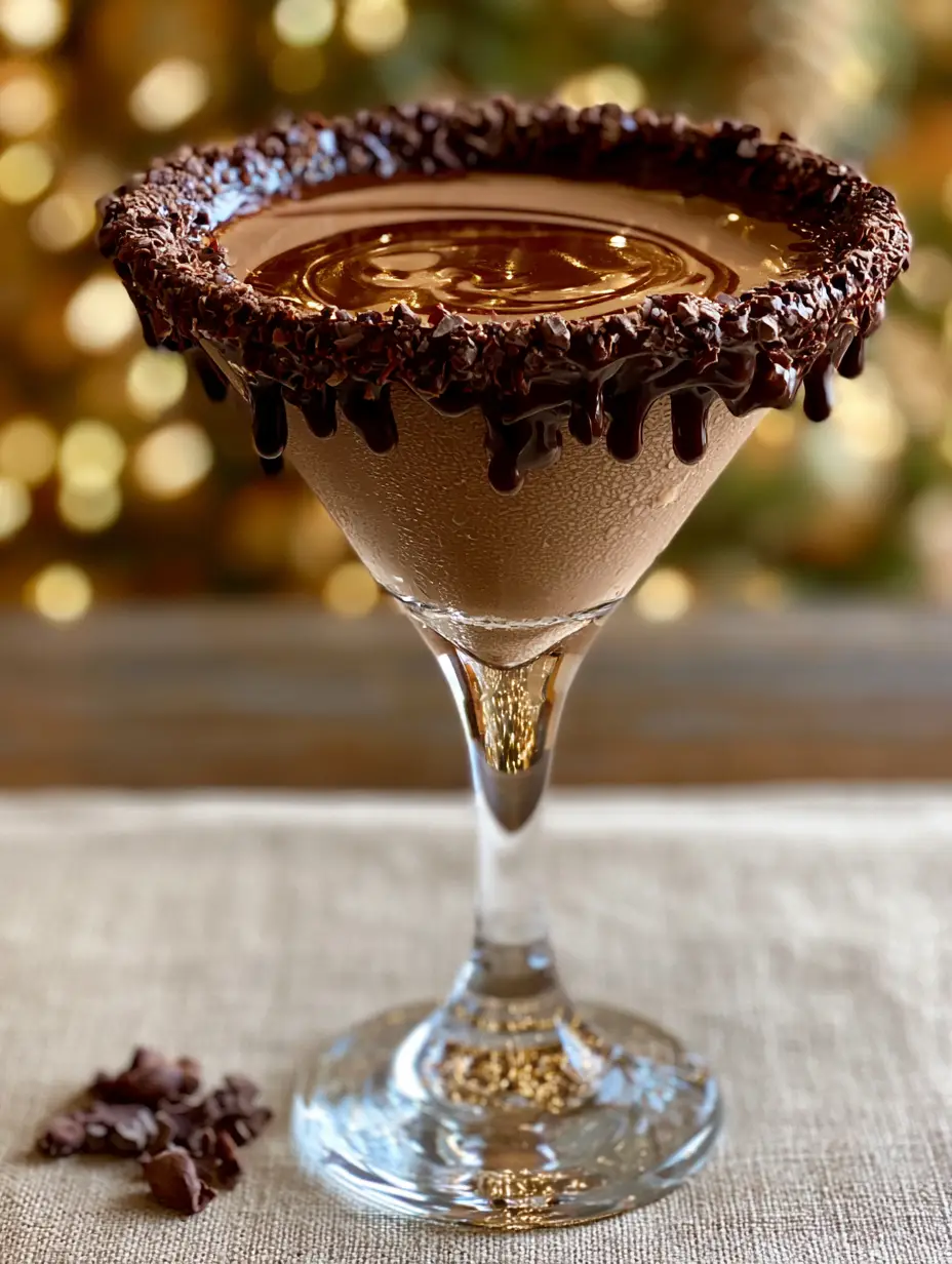 Macro photography showing the silky surface tension and chocolate swirl of a Baileys Chocolate Martini.