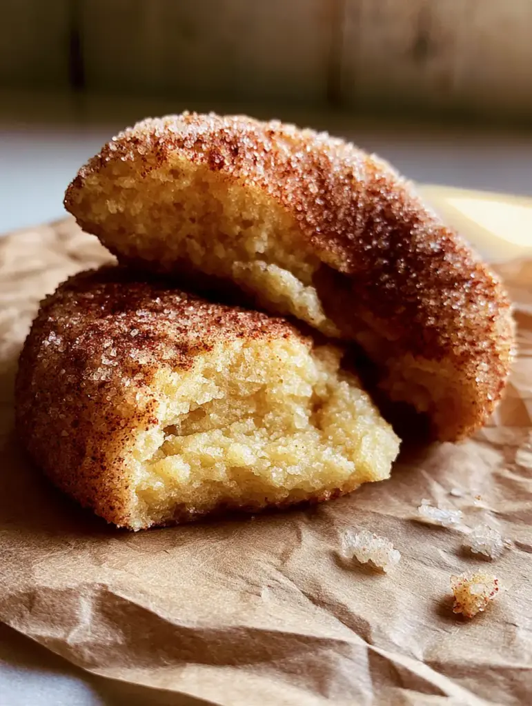 Snickerdoodles Recipe: The Ultimate Thick and Pillowy Cookie 2 Extreme close-up of Snickerdoodles showing the deep tactile crackle of the cinnamon sugar surface and pale golden center.