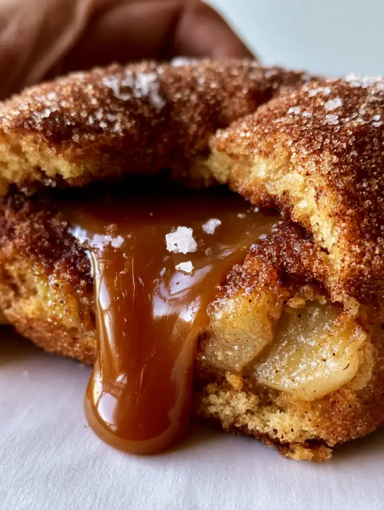 Interior view of Caramel Apple Cookies featuring translucent Granny Smith apple chunks and a thick spiced dough.