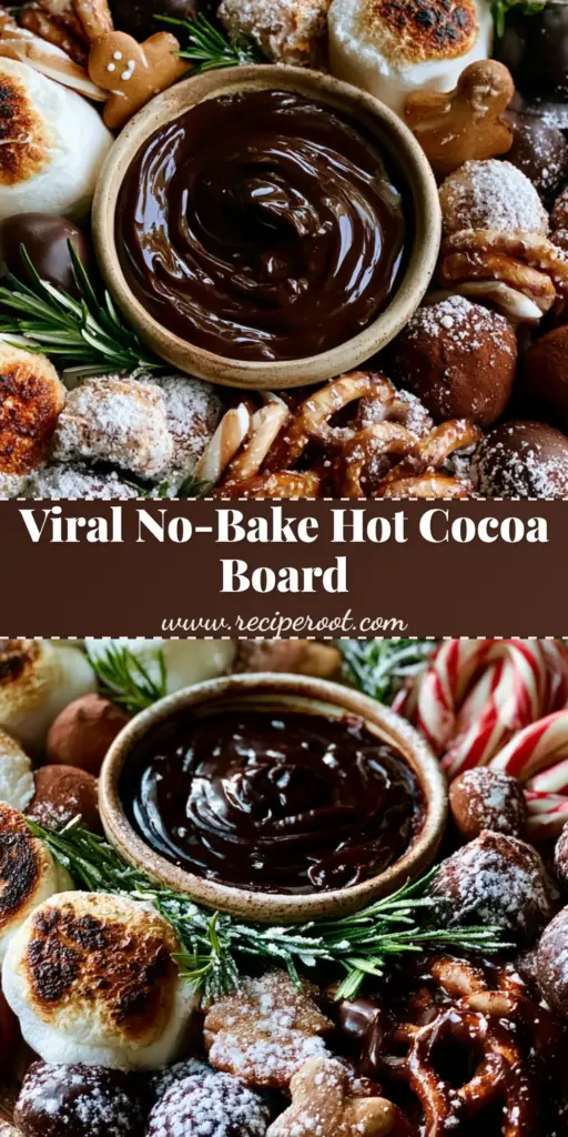Hot cocoa charcuterie board: The Ultimate Festive Dessert Platter 4 A rustic oak platter featuring a Hot cocoa charcuterie board with charred marshmallows, dark chocolate truffles, and peppermint sticks.