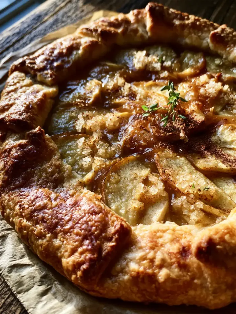 Autumn Pie Recipes: Rustic Honeycrisp Apple Galette with Cinnamon-Amber Glaze 1 Close-up of bubbling fruit juices and a cinnamon-amber glaze on thin honeycrisp apple slices.