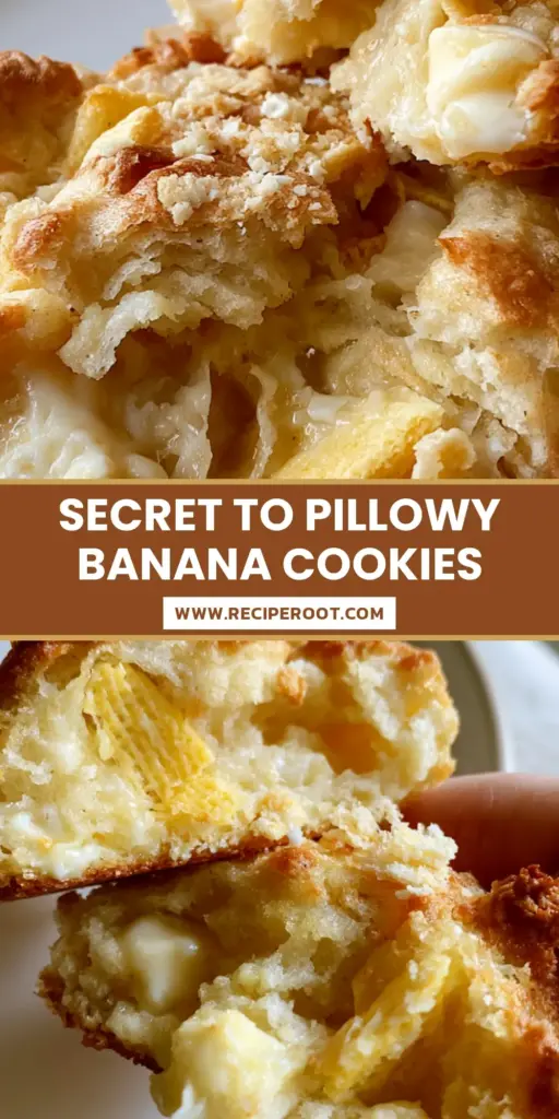 A stack of thick, soft-baked banana pudding cookies on a beige linen surface, featuring crushed Nilla wafers and white chocolate chips.