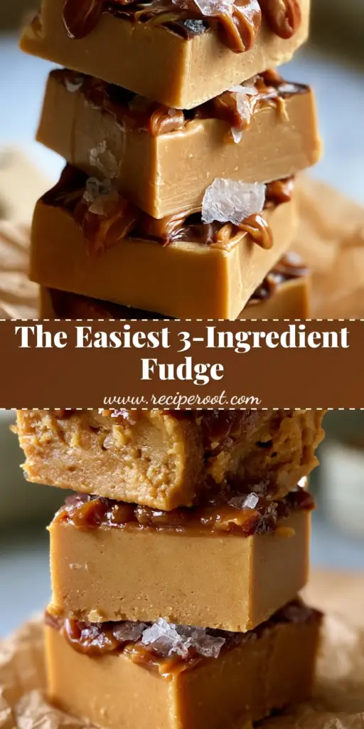 A tall stack of thick-cut peanut butter fudge squares with a glossy drizzle and sea salt. (peanut butter fudge)