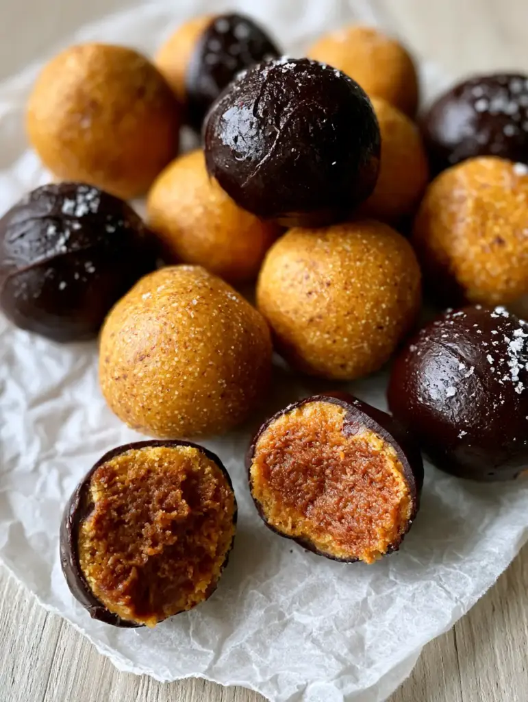 Peanut Butter Balls: The Ultimate No-Bake Fudgy Dark Chocolate Treat 2 Top-down shot of perfectly round peanut butter balls on parchment paper, showcasing the matte texture and dark chocolate coating. (peanut butter balls)