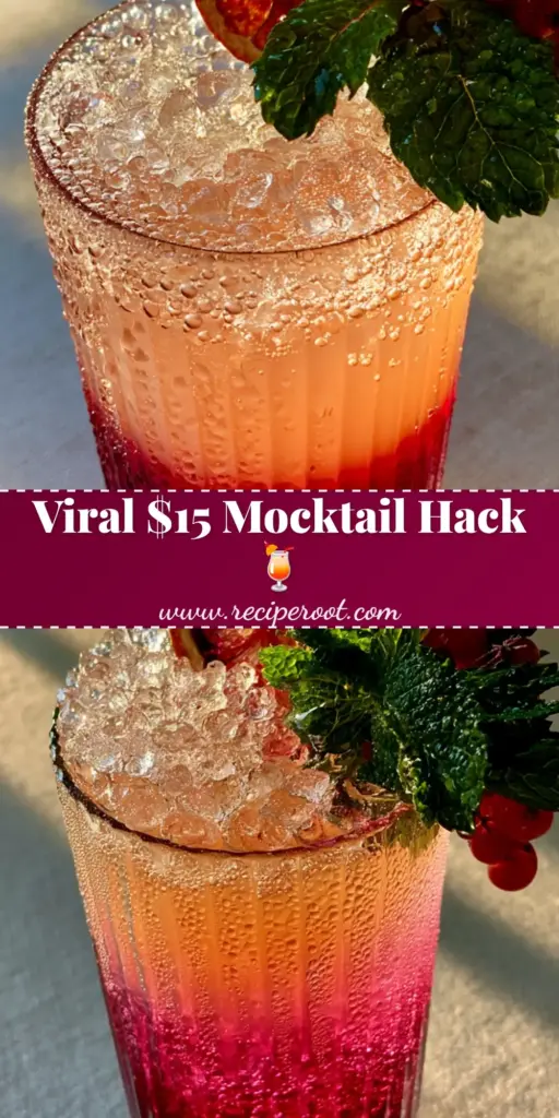 An aesthetic layered hibiscus and peach mocktail with crushed pebble ice and red currant garnish representing top-tier drink recipes.