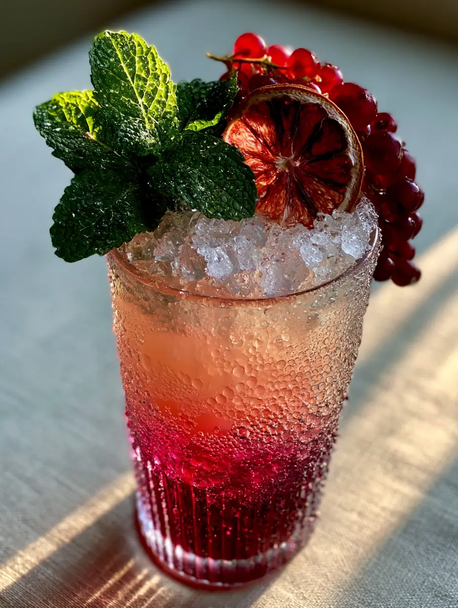 Close up macro shot of a ribbed glass with condensation beads and ombre drink recipes.