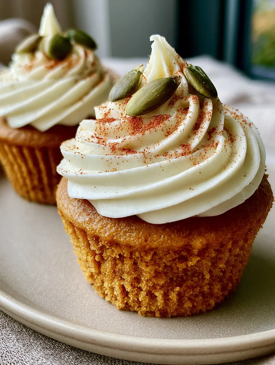 Pumpkin Cupcakes with Tall Architectural Cream Cheese Frosting 3 Close-up of the porous crumb texture of a moist pumpkin cupcake base.