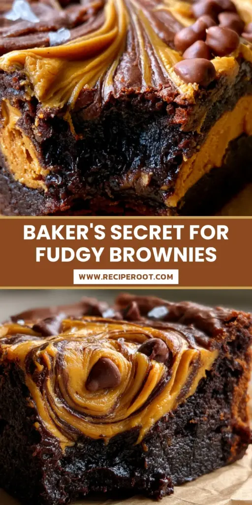 A stack of thick-cut brownies with peanut butter swirls and flaky sea salt on parchment paper. (Peanut Butter Brownie Recipe)