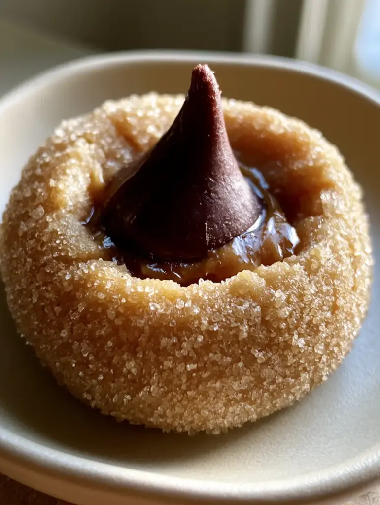 Side view of Peanut butter blossoms on a matte white plate highlighting the smooth rounded edges.