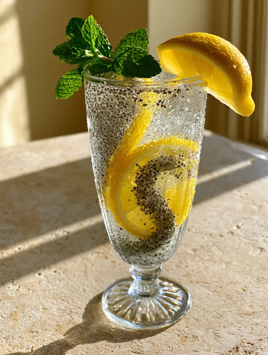 Extreme close up of hydrated chia seeds and heavy condensation on a glass, focusing on summer drinks for energy and hydration.
