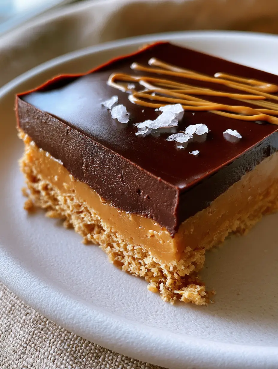 Macro close-up showing the perfect transition between the golden peanut butter base and the silky dark chocolate top of the no-bake chocolate peanut butter dessert.