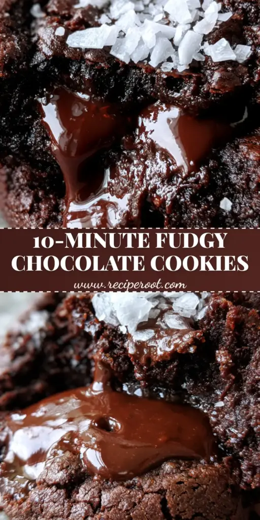 Double Chocolate Cookies: The Ultimate Molten Fudgy Brownie Cookie Recipe 4 A stack of thick, obsidian-dark double chocolate cookies with melted pools of chocolate and large flakes of Maldon sea salt on a textured grey background. (double chocolate cookies)