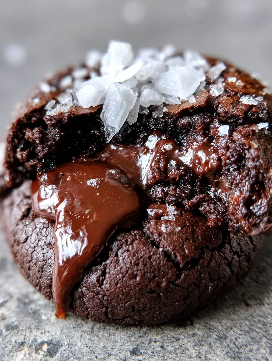 Double Chocolate Cookies: The Ultimate Molten Fudgy Brownie Cookie Recipe 3 Extreme close-up of a double chocolate cookie being pulled apart to reveal a liquid, molten chocolate center and velvet dough texture. (double chocolate cookies)