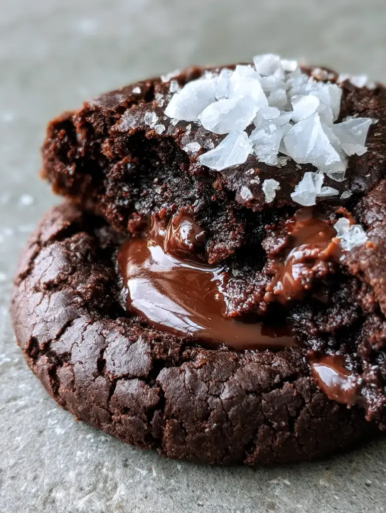 Double Chocolate Cookies: The Ultimate Molten Fudgy Brownie Cookie Recipe 1 A warm double chocolate cookie showing the paper-thin crackled crust and glistening pools of 70 percent dark chocolate under soft morning light. (double chocolate cookies)