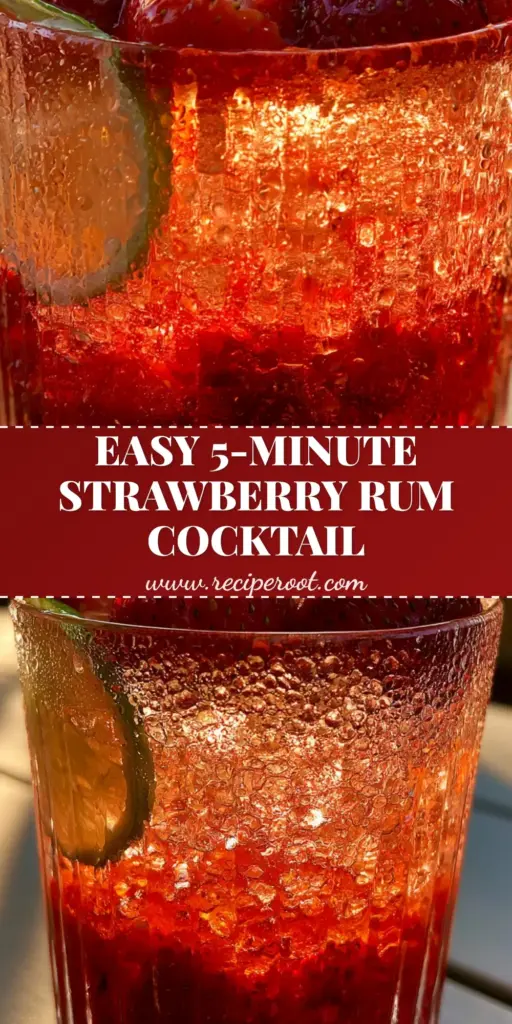 Strawberry Rum Cocktails with Fresh Muddled Berries 4 A handheld smartphone photo of strawberry rum cocktails in a ribbed glass with floating strawberry halves and mint. (strawberry rum cocktails)