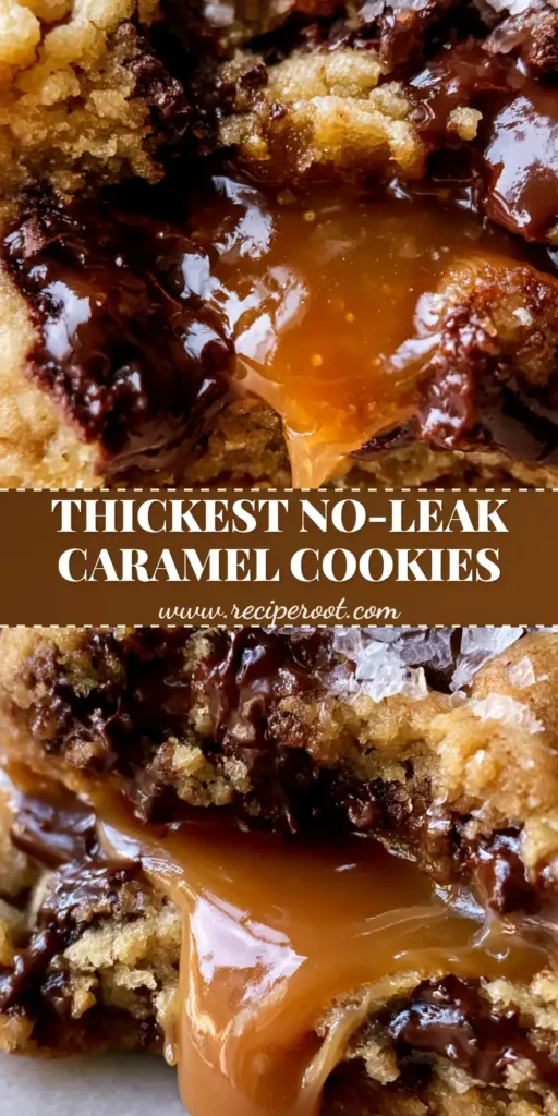 Deep Dish Chocolate Chip Caramel-Filled Cookies: The Ultimate Molten Bakery Recipe 4 A stack of deep dish chocolate chip caramel-filled cookies showing the molten golden core and flaky sea salt crystals.