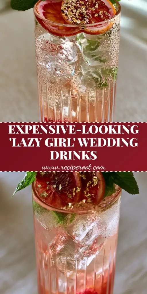 Wedding Drinks: The Elegant Gold-Flaked Blood Orange Blush Spritz 4 A tall crystal ribbed glass containing a pale blush sparkling cocktail with gold flakes and mint sprigs, perfect for wedding drinks.