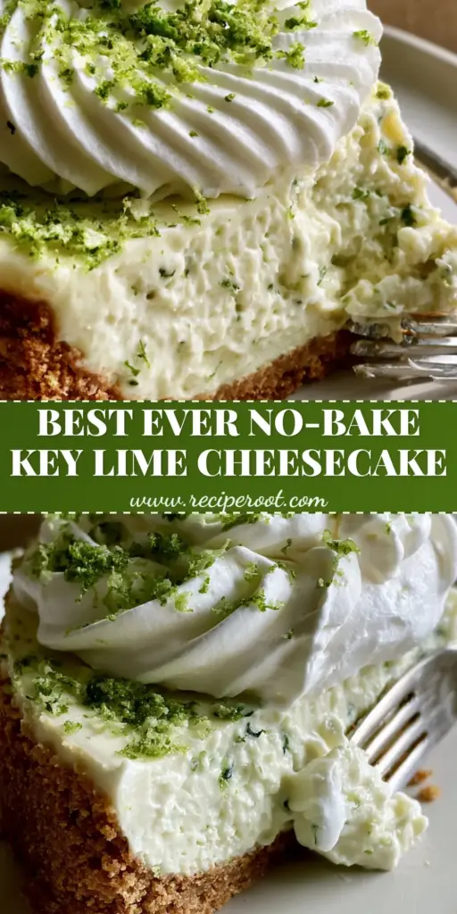 A tall slice of Key Lime Pie Cheesecake with a thick graham cracker crust, topped with a massive whipped cream dollop and lime zest on a white plate.