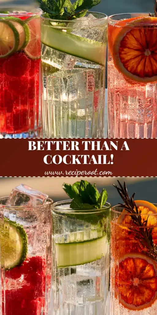 Non-Alcoholic Summer Drinks: 3 Botanical Mocktails for Elevated Entertaining 4 Three crystal-clear ribbed glasses with non-alcoholic summer drinks on a marble table.