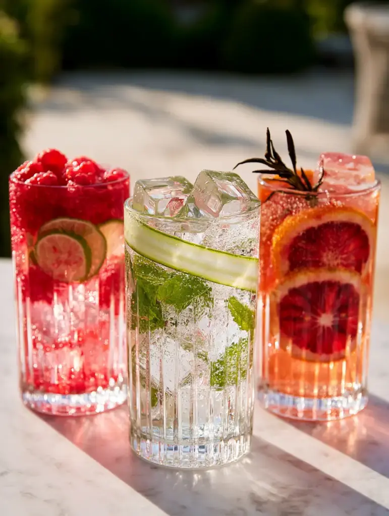 Non-Alcoholic Summer Drinks: 3 Botanical Mocktails for Elevated Entertaining 1 Blood orange slices and charred rosemary in a clear glass highlighting non-alcoholic summer drinks.
