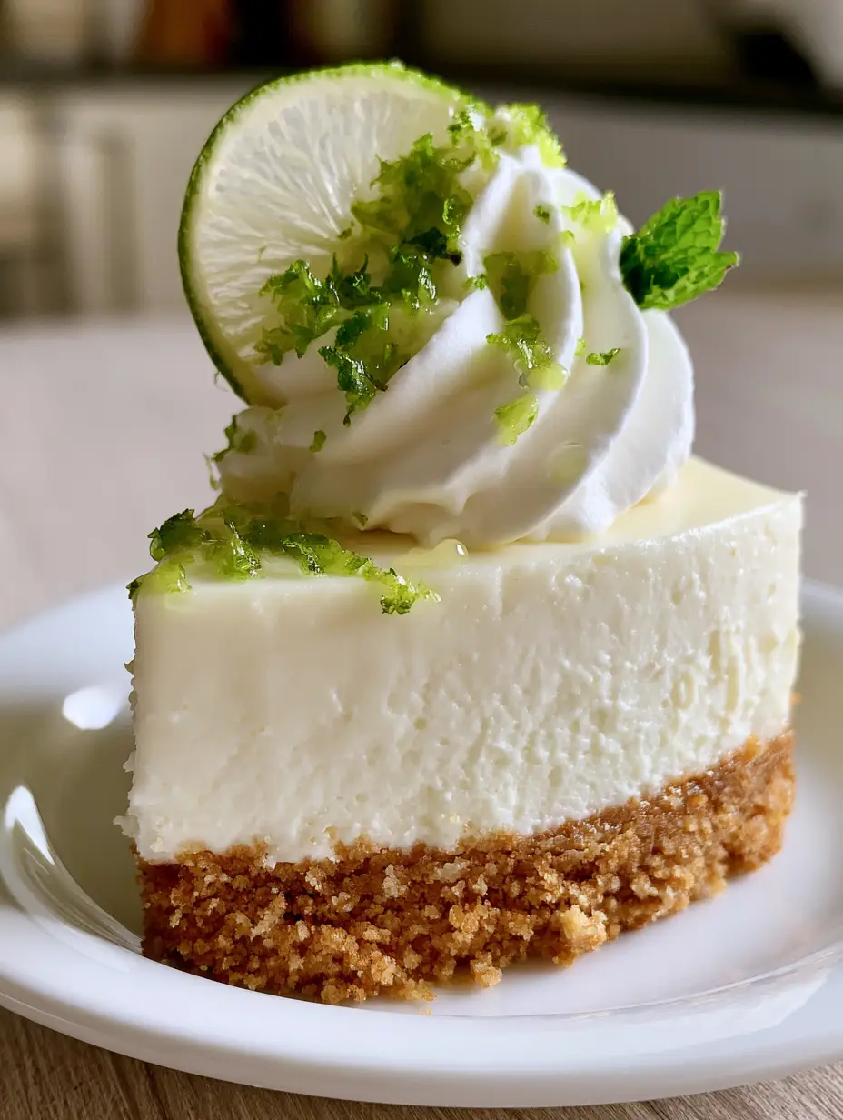 Macro close-up of the velvety pale green filling and moist lime zest of a Key Lime Cheesecake. (Key Lime Cheesecake)