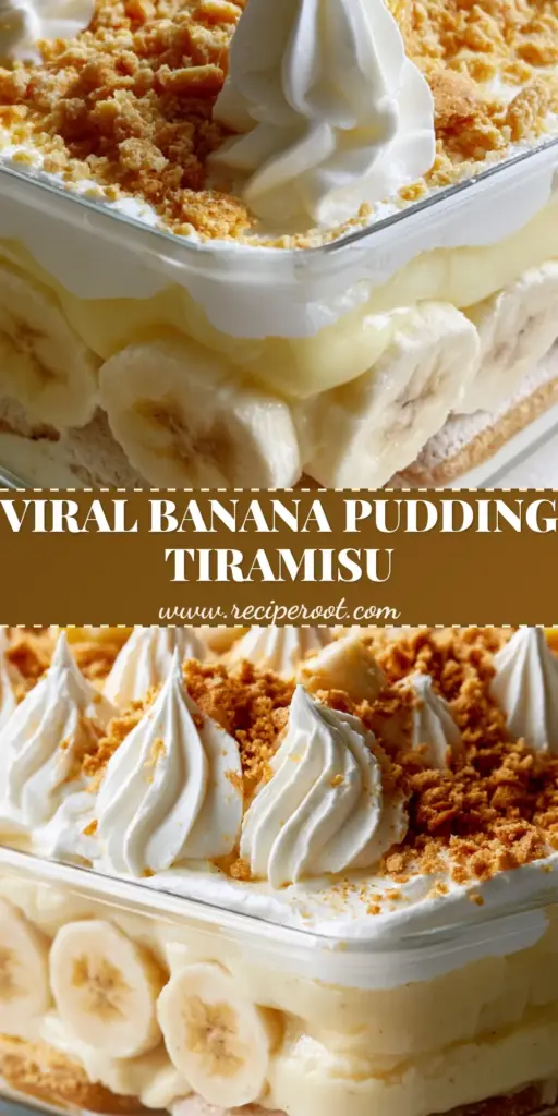 Banana Pudding Tiramisu: The Ultimate No-Bake Fusion Dessert 4 A tall slice of banana pudding tiramisu showcasing clean horizontal layers of ladyfingers and pale yellow custard in a glass dish.