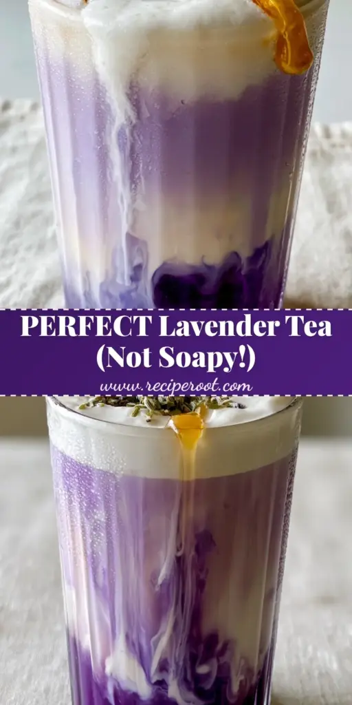 Lavender Milk Tea: The Ultimate Guide to Crafting a Layered Floral Masterpiece 4 A tall ribbed glass showing a layered lavender milk tea with deep purple syrup at the bottom and a white cream top. (lavender milk tea)