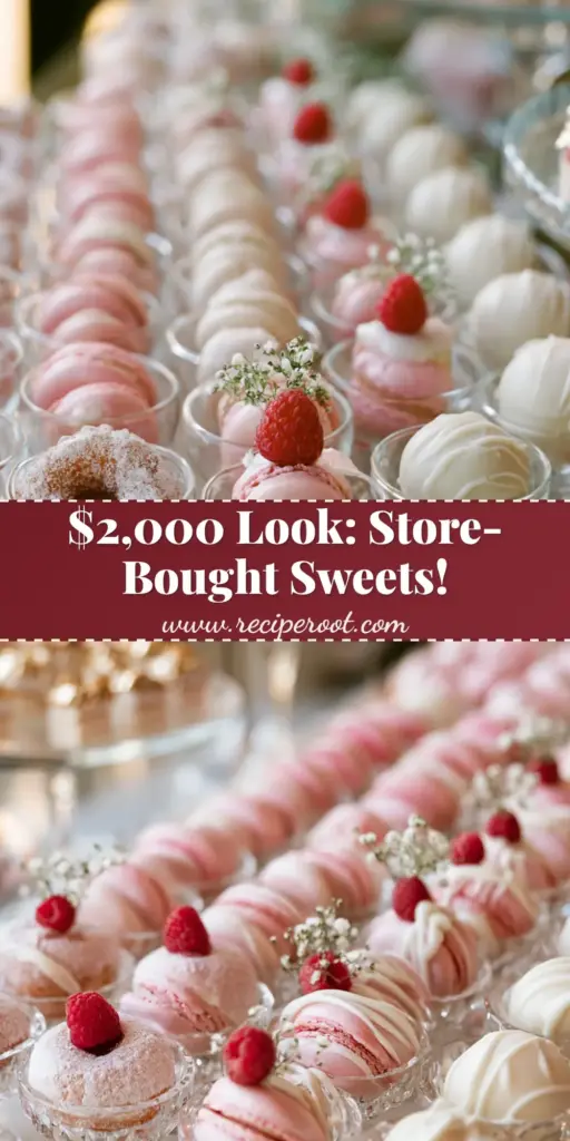 Wedding Sweets Table: How to Create a Lavish Crystal Dessert Display 4 A lavish wedding sweets table on a white marble surface featuring crystal stands, mini powdered donuts, and pink macarons.