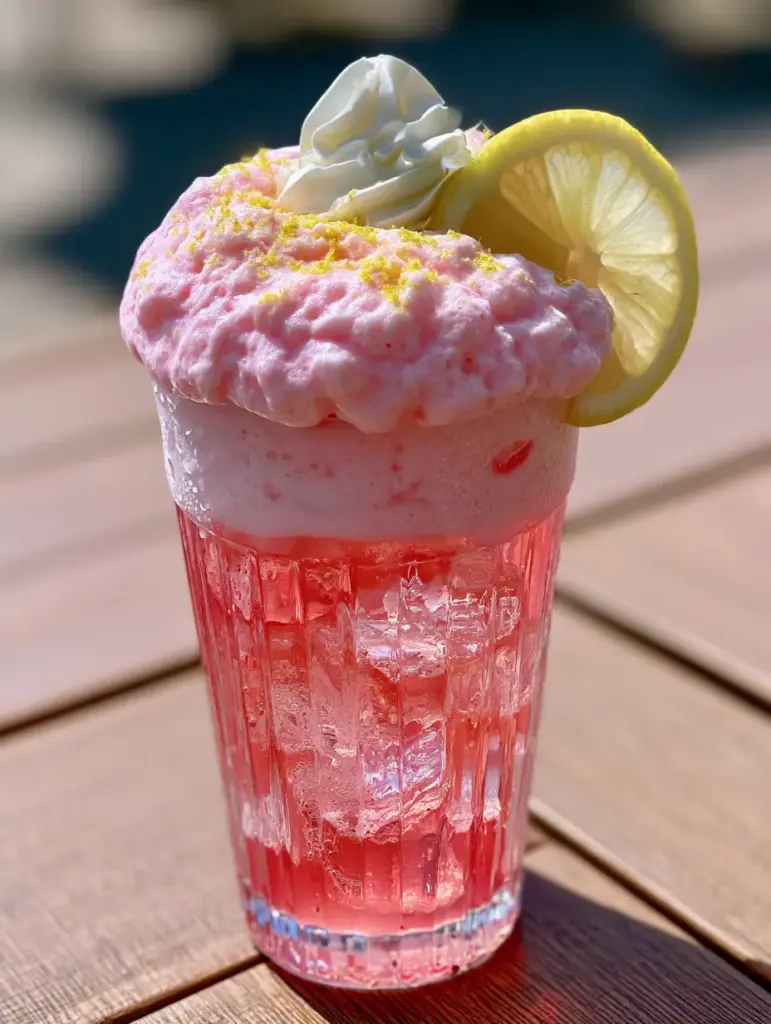 Whipped Pink Lemonade: The Viral, Velvet-Textured Summer Sensation 1 Close up texture of thick pink whipped foam and white cream peaks. (Whipped Pink Lemonade)