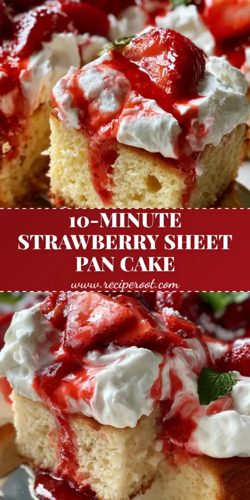 Strawberry Shortcake Dessert: The Ultimate Sheet Pan Vanilla Sponge Recipe 4 A silver cake server lifting a slice of strawberry shortcake dessert from a sheet pan, showing the golden sponge, thick whipped cream, and glossy red strawberries.