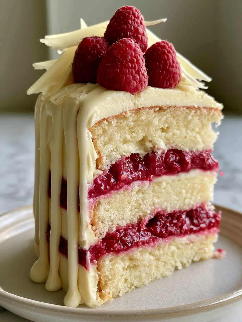 White Chocolate Raspberry Dream Cake: The Ultimate Triple-Layer Dessert 4 Three layers of moist white sponge cake with thick raspberry filling and white chocolate curls. (White Chocolate Raspberry Dream Cake)