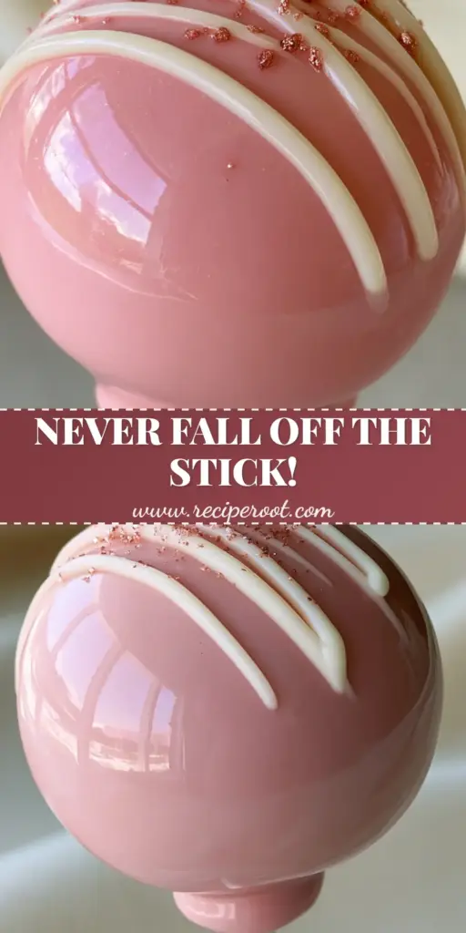How to Make Cake Pops: The Ultimate Professional Guide to Glossy Pink Treats 4 A close-up vertical shot of a perfectly spherical pink cake pop with white chocolate drizzle and rose-gold crystals on a white stick. (how to make cake pops)
